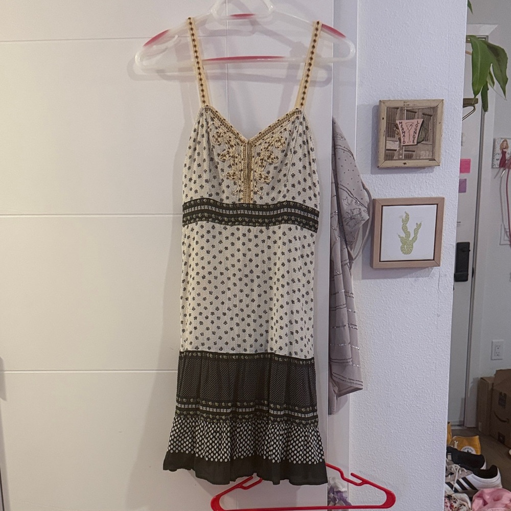 Free People Bohemian Black and Cream Spaghetti-Strap Dress